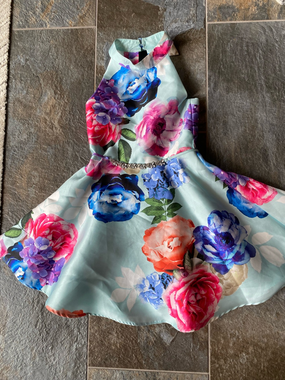 Zunie Mint Floral Fit-and-Flare Dress with Multicolor Blooms